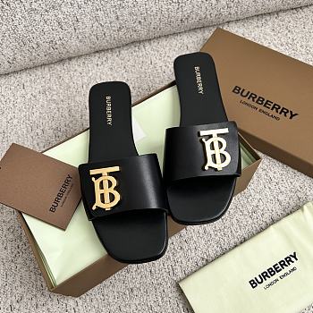 Burberry Square Toe Logo Black Slippers