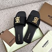 Burberry Square Toe Logo Black Slippers - 5