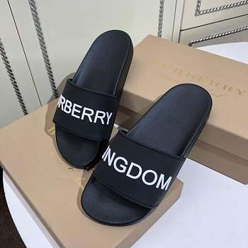 Burberry Black Rubber Kingdom Motif Pool Slides