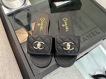 Chanel Black CC Logo Turnlock Mules Slides