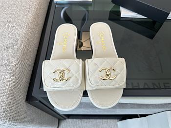 Chanel White CC Logo Turnlock Mules Slides