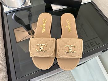 Chanel Beige CC Logo Turnlock Mules Slides