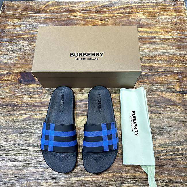 Burberry Check Slides Black Blue - 1