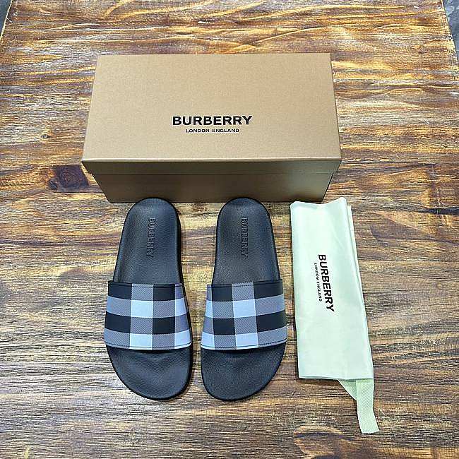 Burberry Check Slides Black Grey - 1