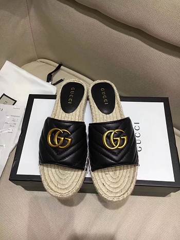 Gucci Marmont Espadrille Wedge Slides Black