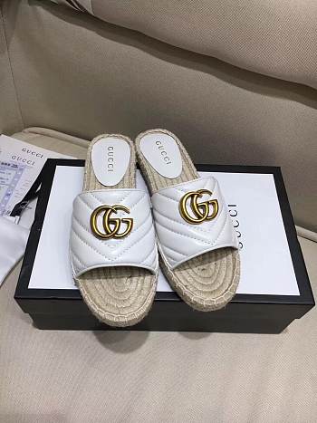 Gucci Marmont Espadrille Wedge Slides White