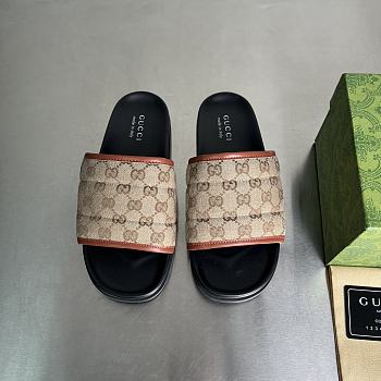 Gucci Slipper Canvas Logo Brown Red