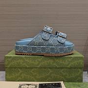 Gucci Strap Slide Sandal Blue Canvas - 6