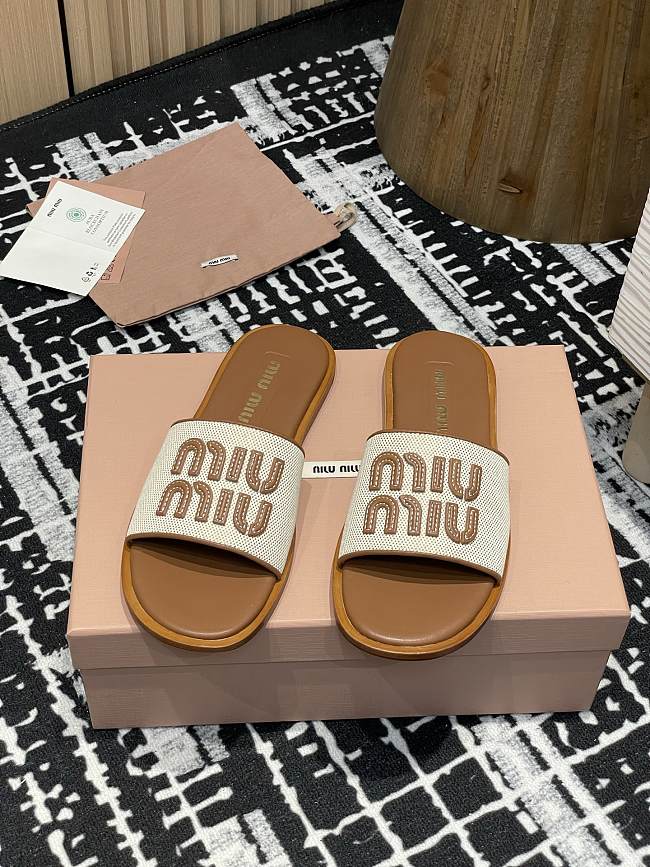 Miumiu 25 Mesh Slippers Beige - 1