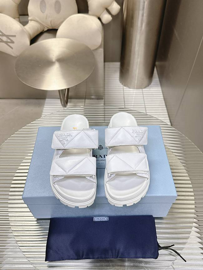 Prada Nappa Leather Slides in White - 1