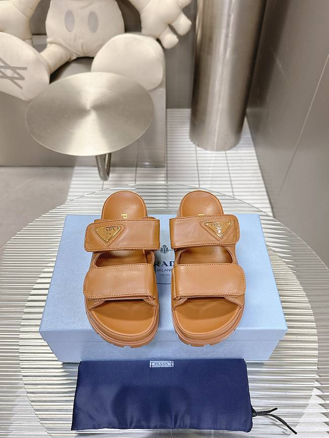 Prada Nappa Leather Slides in Brown Gold - 1