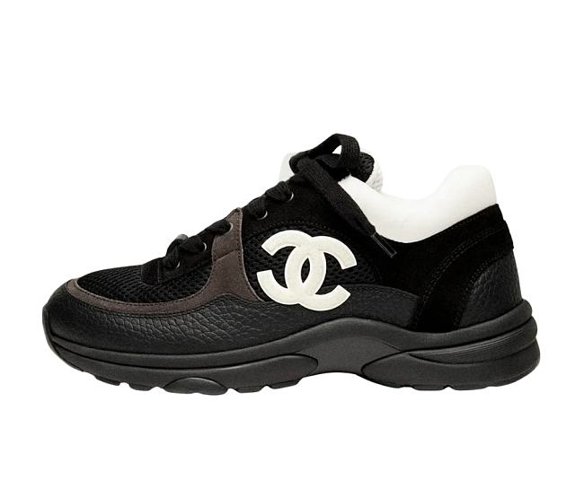 Chanel Black Grained Calfskin Low Top Sneakers - 1