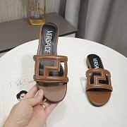 Versace Brown Greca Maze Calfskin Flat Slide - 3