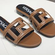 Versace Brown Greca Maze Calfskin Flat Slide - 5