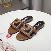 Versace Brown Greca Maze Calfskin Flat Slide - 4