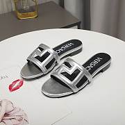 Versace Silver Greca Maze Calfskin Flat Slide - 1