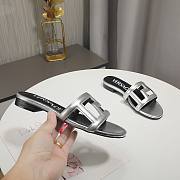 Versace Silver Greca Maze Calfskin Flat Slide - 2