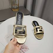 Versace Gold Greca Maze Calfskin Flat Slide - 2