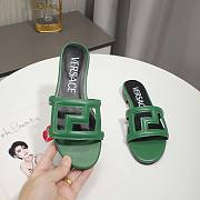Versace Green Greca Maze Calfskin Flat Slide - 4