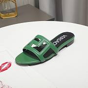 Versace Green Greca Maze Calfskin Flat Slide - 5