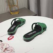 Versace Green Greca Maze Calfskin Flat Slide - 3