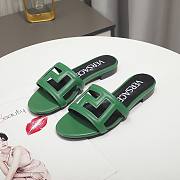 Versace Green Greca Maze Calfskin Flat Slide - 2
