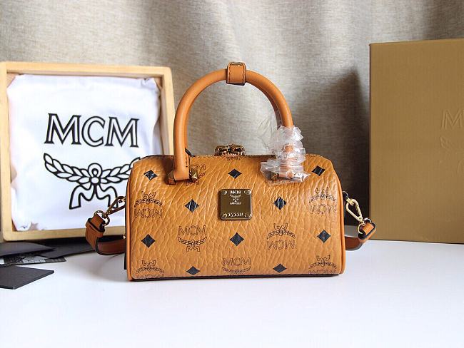 MCM Ella Boston Mini Bag in Visetos Brown Size 18x8x10CM - 1