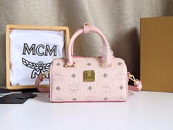 MCM Ella Boston Mini Bag in Visetos Pink Size 18x8x10CM