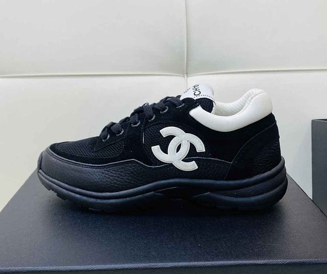 Chanel All Black Grained Calfskin Low Top Sneakers - 1