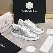 Chanel CC Logo Silver Low Top Sneakers - 3