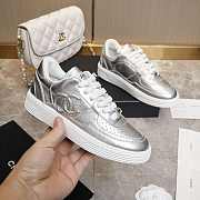 Chanel CC Logo Silver Low Top Sneakers - 4