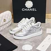 Chanel CC Logo Silver Low Top Sneakers - 6