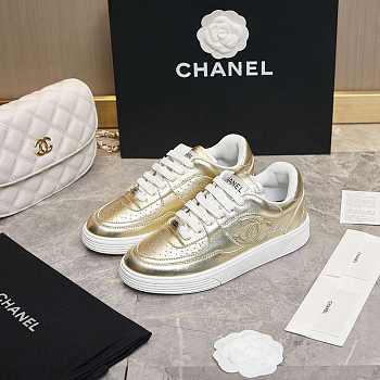 Chanel CC Logo Gold Low Top Sneakers