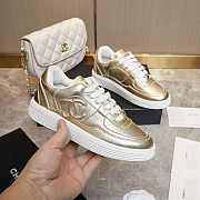 Chanel CC Logo Gold Low Top Sneakers - 3