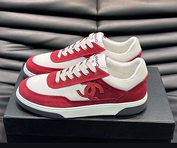 Chanel CC Logo Suede Red Low Top Sneakers