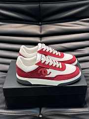 Chanel CC Logo Suede Red Low Top Sneakers - 4