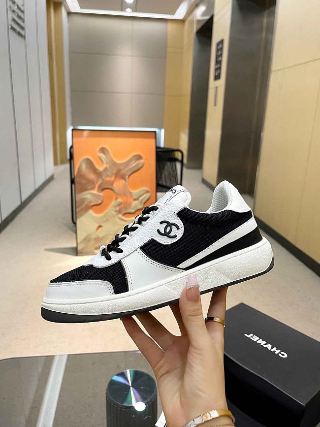 Chanel Black White Suede Logo Sneakers - 1