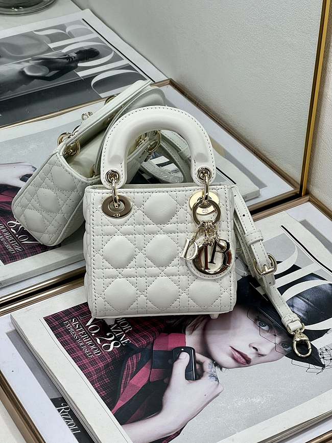 Dior Small Lady Dior Bag White Cannage Size 20x8x17CM - 1