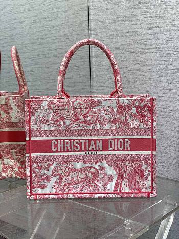 Dior Book Red Pattern Tote Toile de Jouy 36x27x16CM