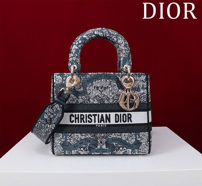 Dior Lady D-Lite Bag in Black Blue Toile De Jouy 36x27x16CM - 1