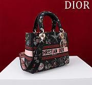 Dior Lady D-Lite Bag in Black Red Toile De Jouy 36x27x16CM - 3