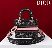 Dior Lady D-Lite Bag in Black Red Toile De Jouy 36x27x16CM - 4