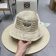 Prada Straw Hat Embroidered Logo P6420 - 5