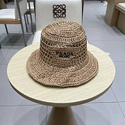 Prada Straw Hat Embroidered Logo P6423 - 5