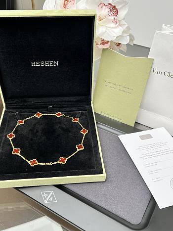 Van Cleef & Arpels 10 Flower Red Agate Necklace