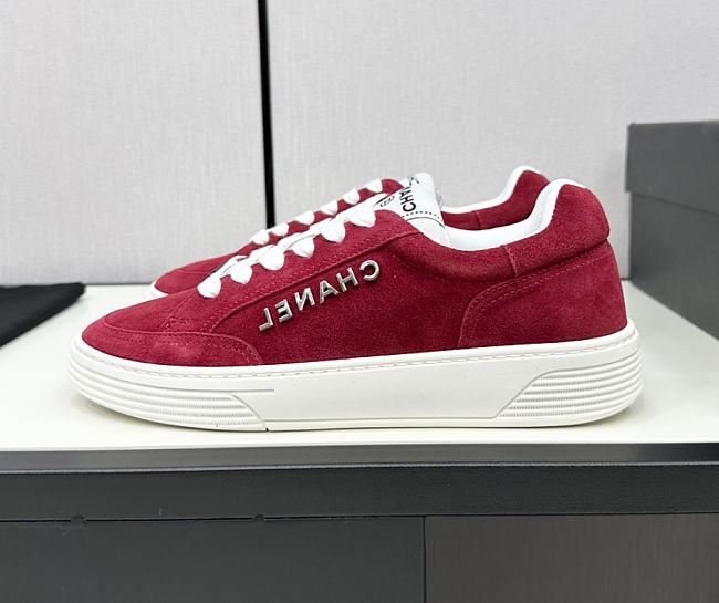 Chanel Red Leather Low Top Sneakers - 1