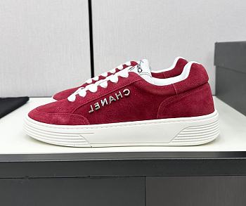 Chanel Red Leather Low Top Sneakers