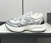 Chanel Fabric & Laminated White & Silver Sneakers  - 1