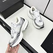 Chanel Fabric & Laminated White & Silver Sneakers  - 5
