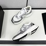 Chanel Fabric & Laminated White & Silver Sneakers  - 2